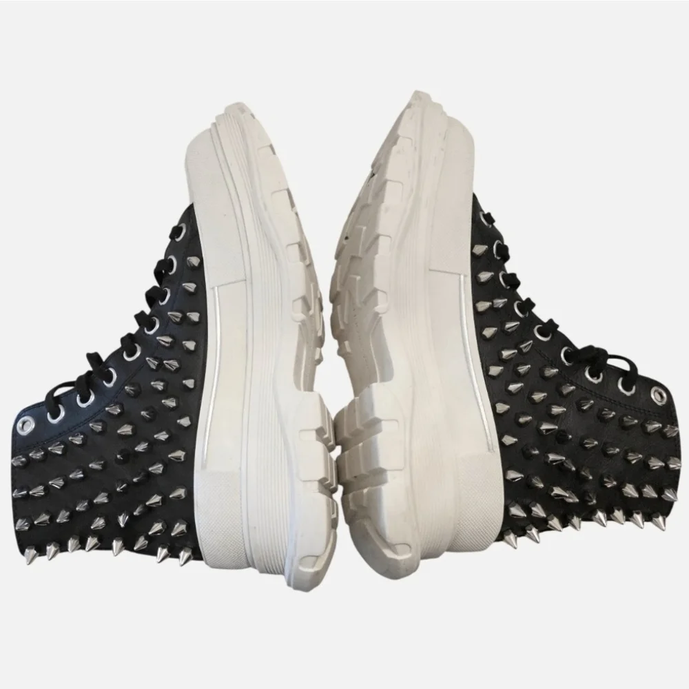 Alexander McQueen Tread Slick Spike Black Leather High-Top Sneaker Boot 39.5/9.5